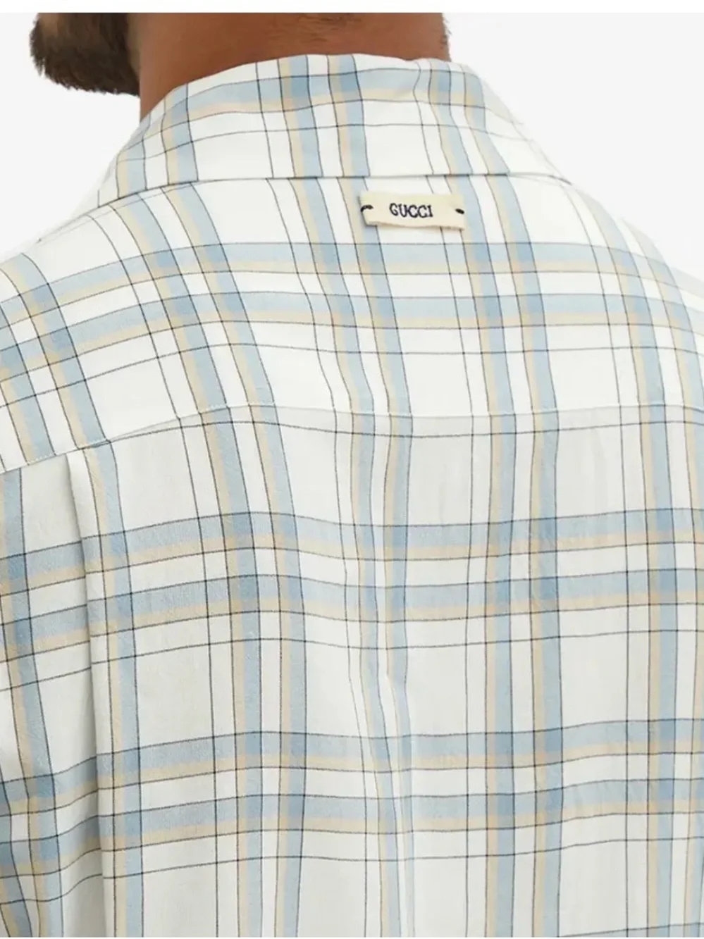 Gucci Short-Sleeve Plaid Button-Down Shirt - Light Blue & Cream Size 48 - XL